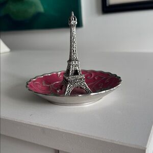 Paris Eiffel Tower Pink Enamel on Metal Dish Ring Holder Collectible